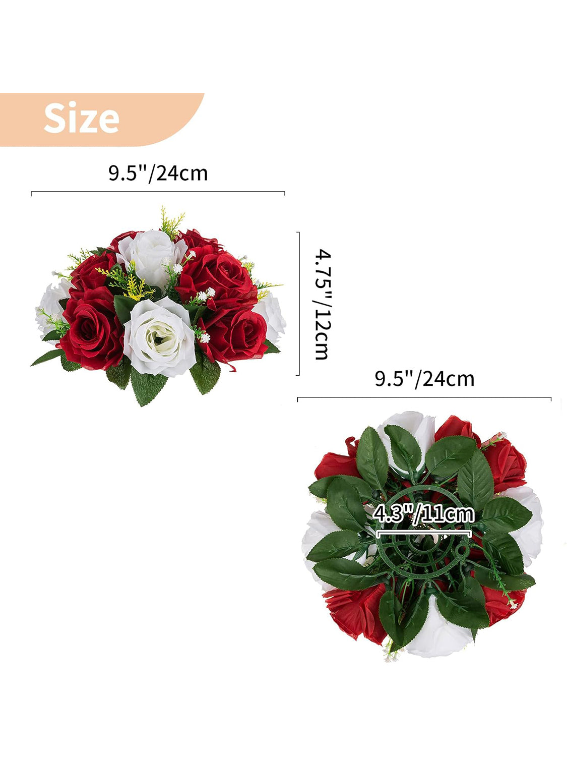 Crimson & White Wedding Table Centerpieces Artificial Rose Balls 9.5in 2 Pcs
