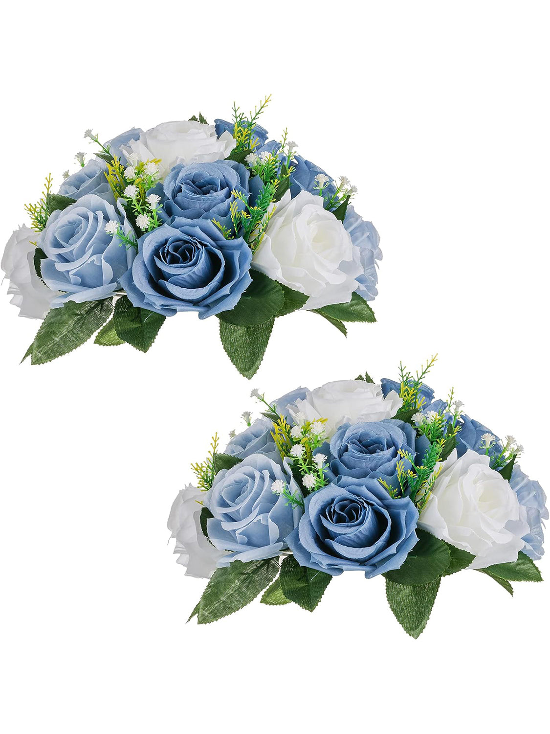 Dusty Blue And White Fake Flower Ball Centerpieces For Weddings 9.5 Inch 2 Pcs