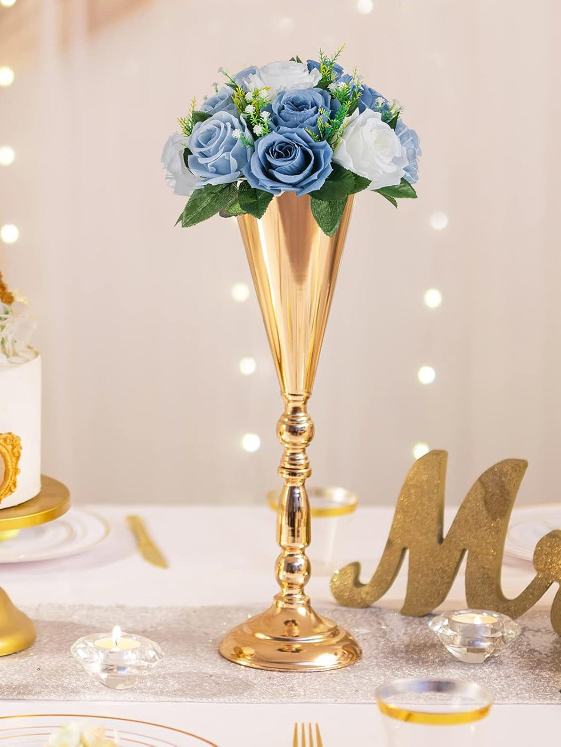 Dusty Blue And White Fake Flower Ball Centerpieces For Weddings 9.5 Inch 2 Pcs