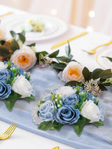 Dusty Blue And White Fake Flower Ball Centerpieces For Weddings 9.5 Inch 2 Pcs