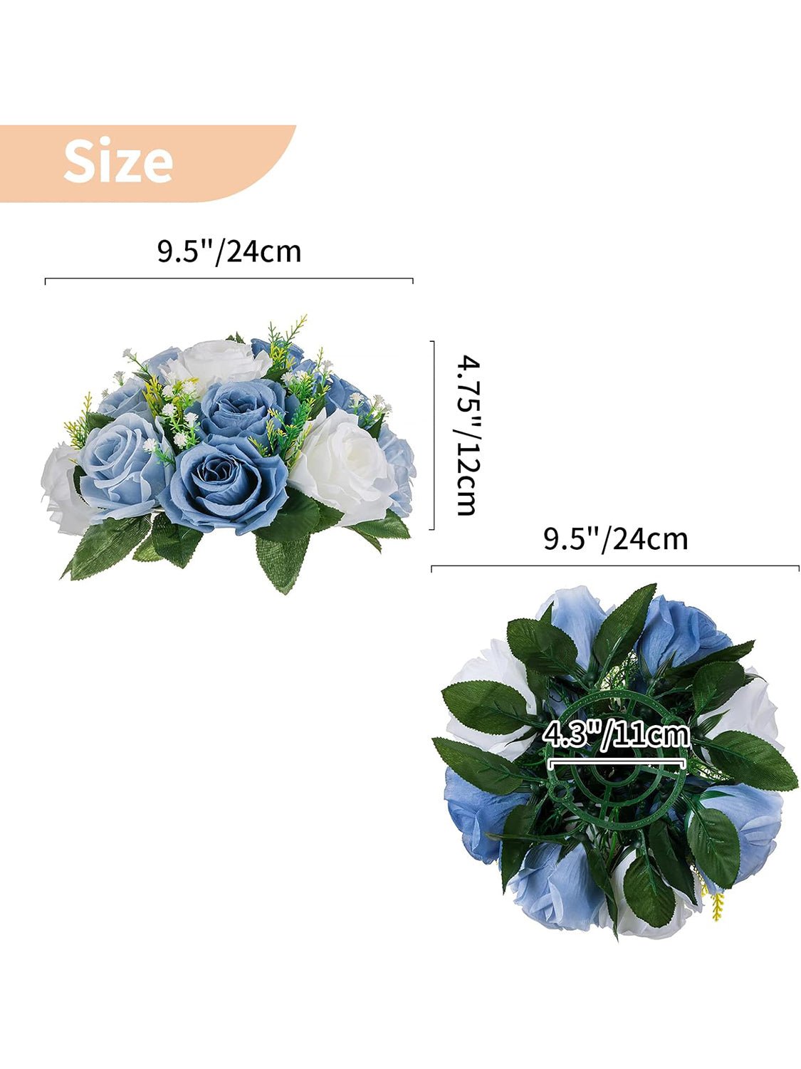Dusty Blue And White Fake Flower Ball Centerpieces For Weddings 9.5 Inch 2 Pcs