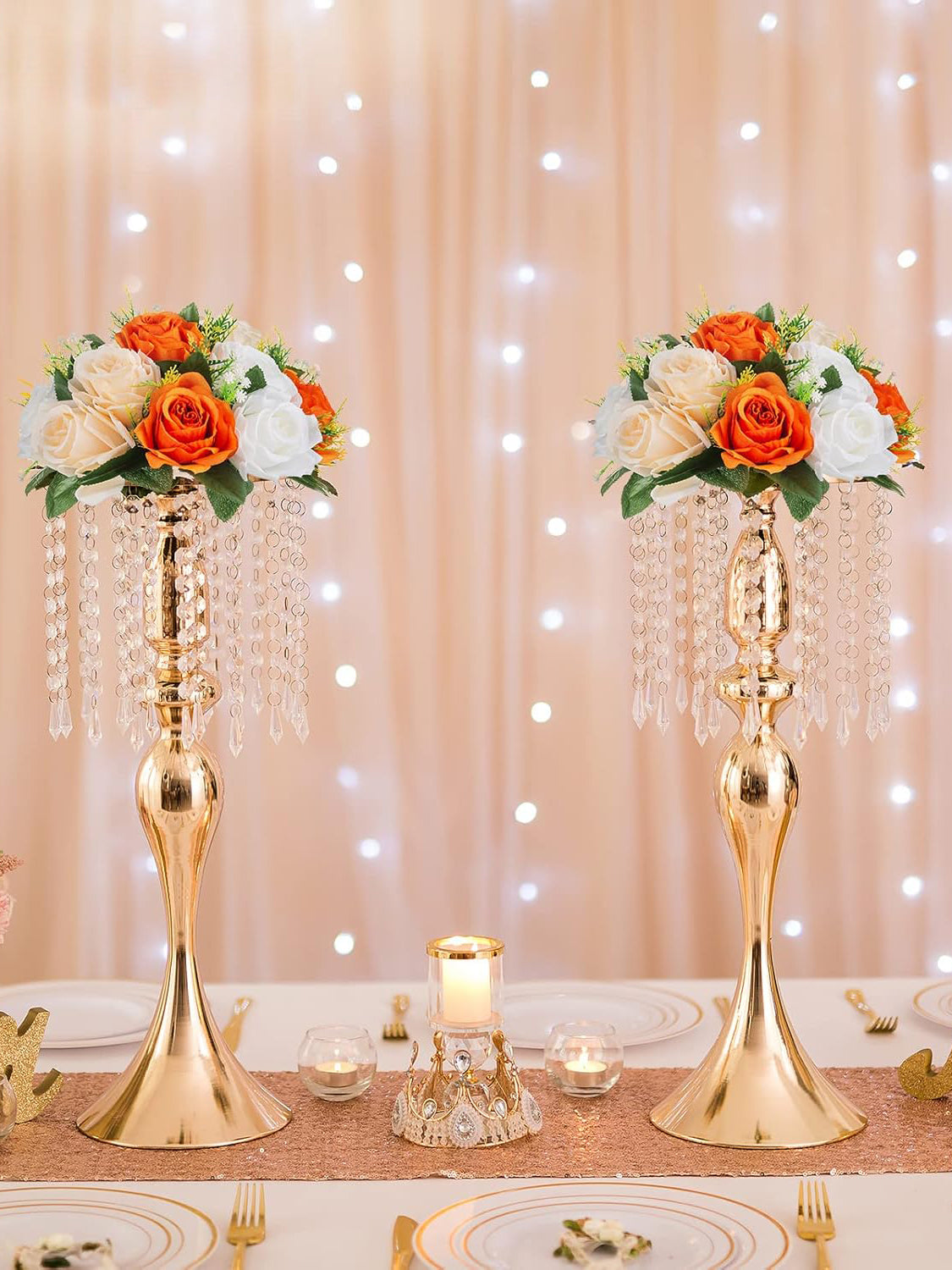 Orange Artificial Flower Ball for Wedding Centerpieces 9.5 Inch Diameter