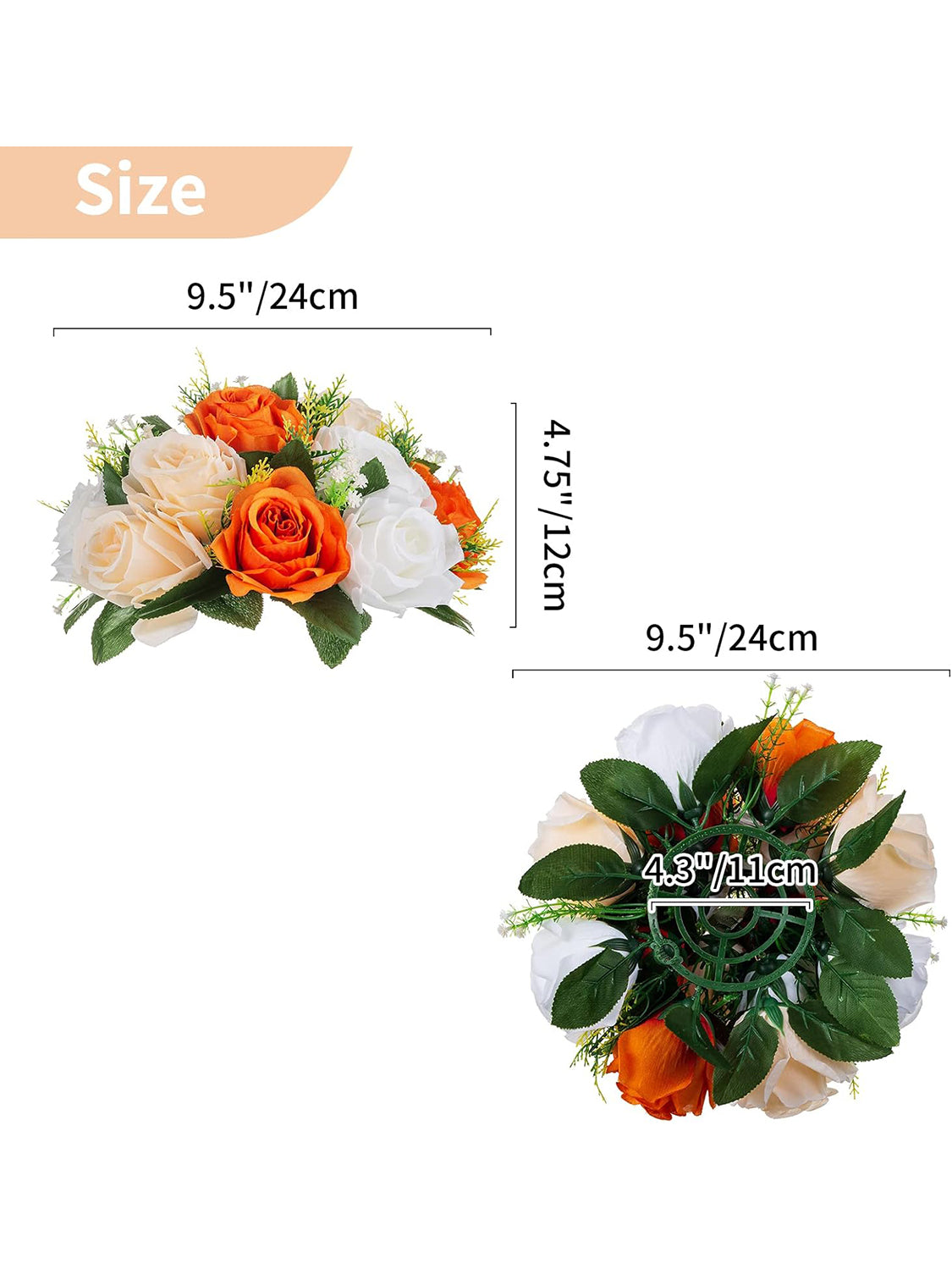 Orange Artificial Flower Ball for Wedding Centerpieces 9.5 Inch Diameter