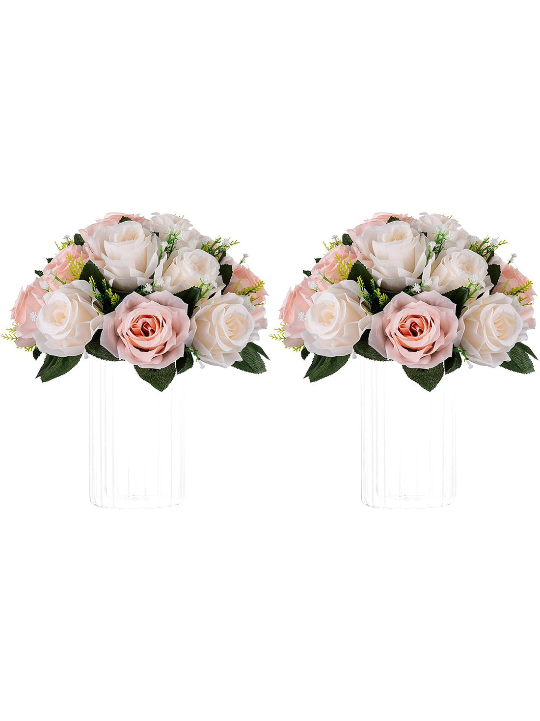 Peachy Pink Cream White Artificial Flower Balls 9.5in 2 Pcs