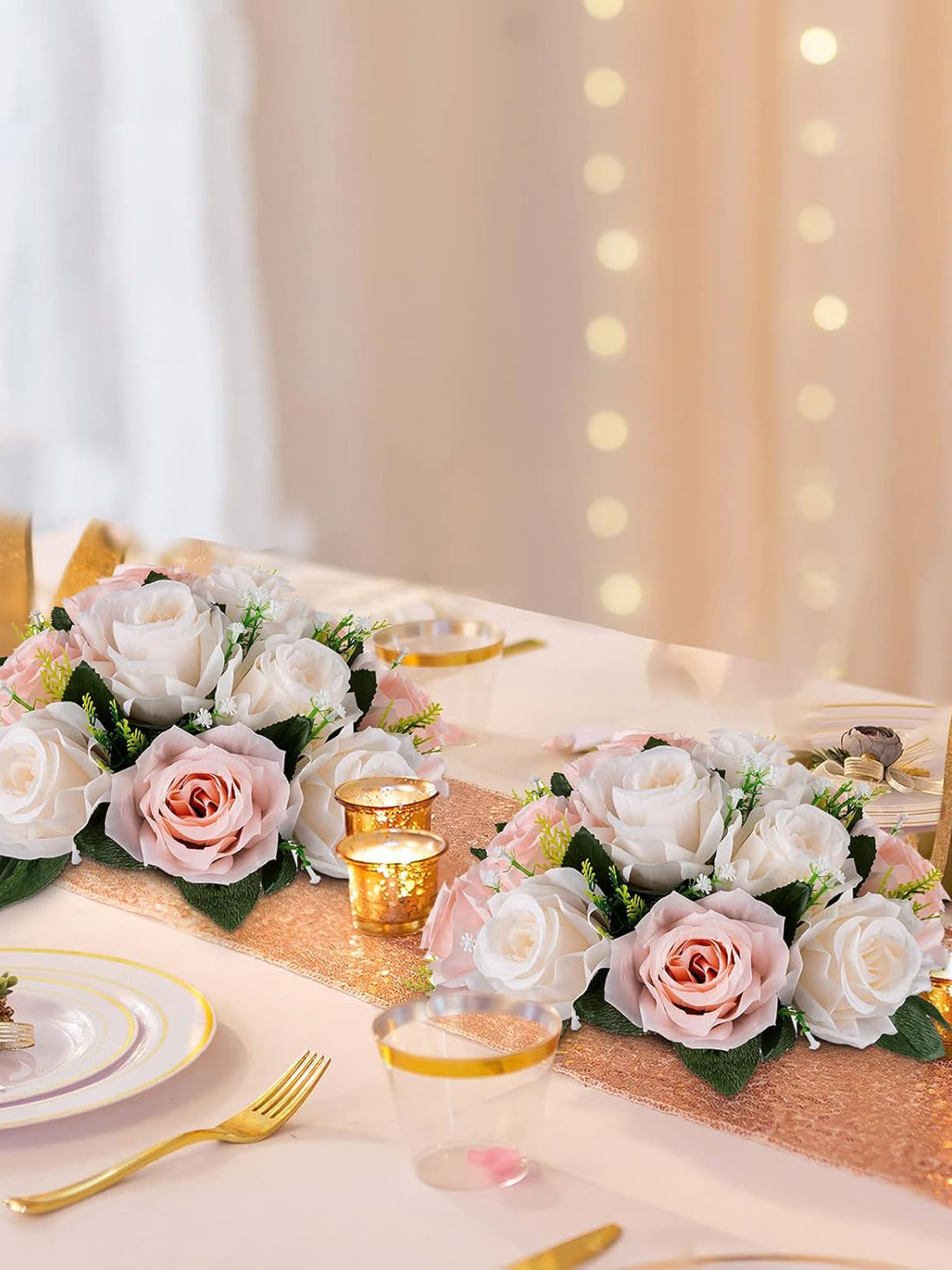 Peachy Pink Cream White Artificial Flower Balls 9.5in 2 Pcs