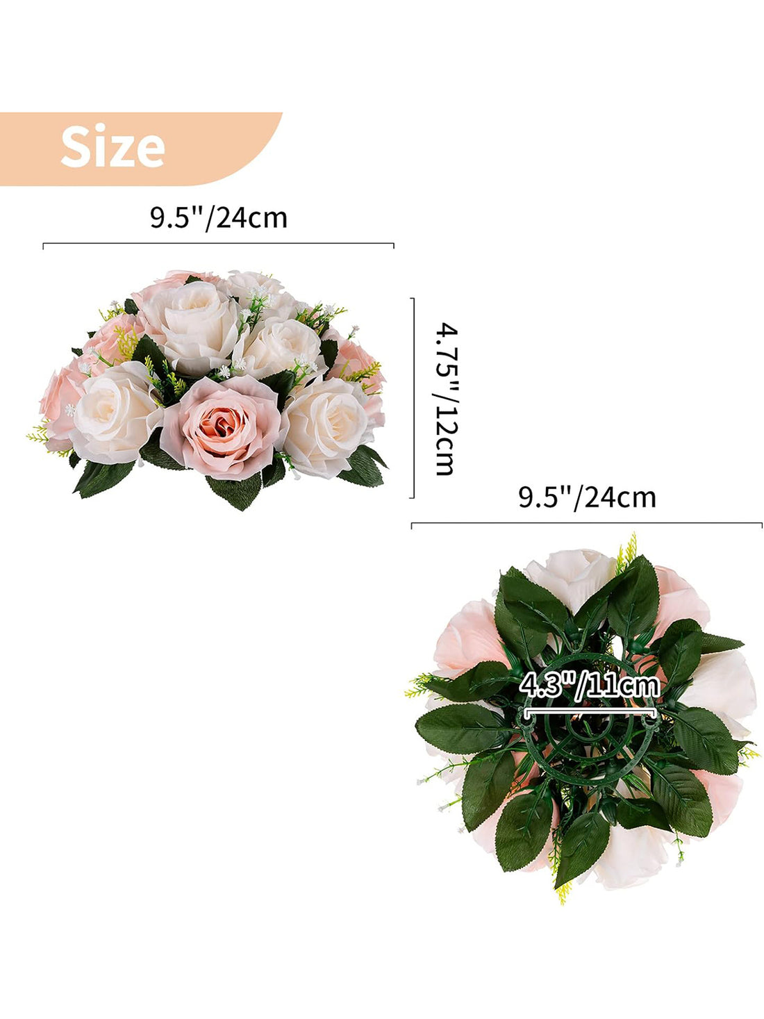 Peachy Pink Cream White Artificial Flower Balls 9.5in 2 Pcs