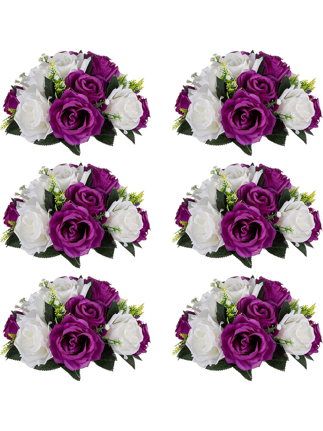 Artificial Flower Ball Arrangement 6 Pack Wedding Centerpiece Purple And White