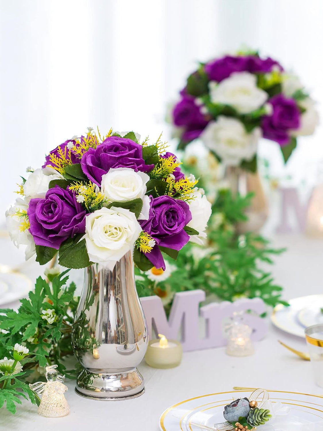 Artificial Flower Ball Arrangement 6 Pack Wedding Centerpiece Purple And White