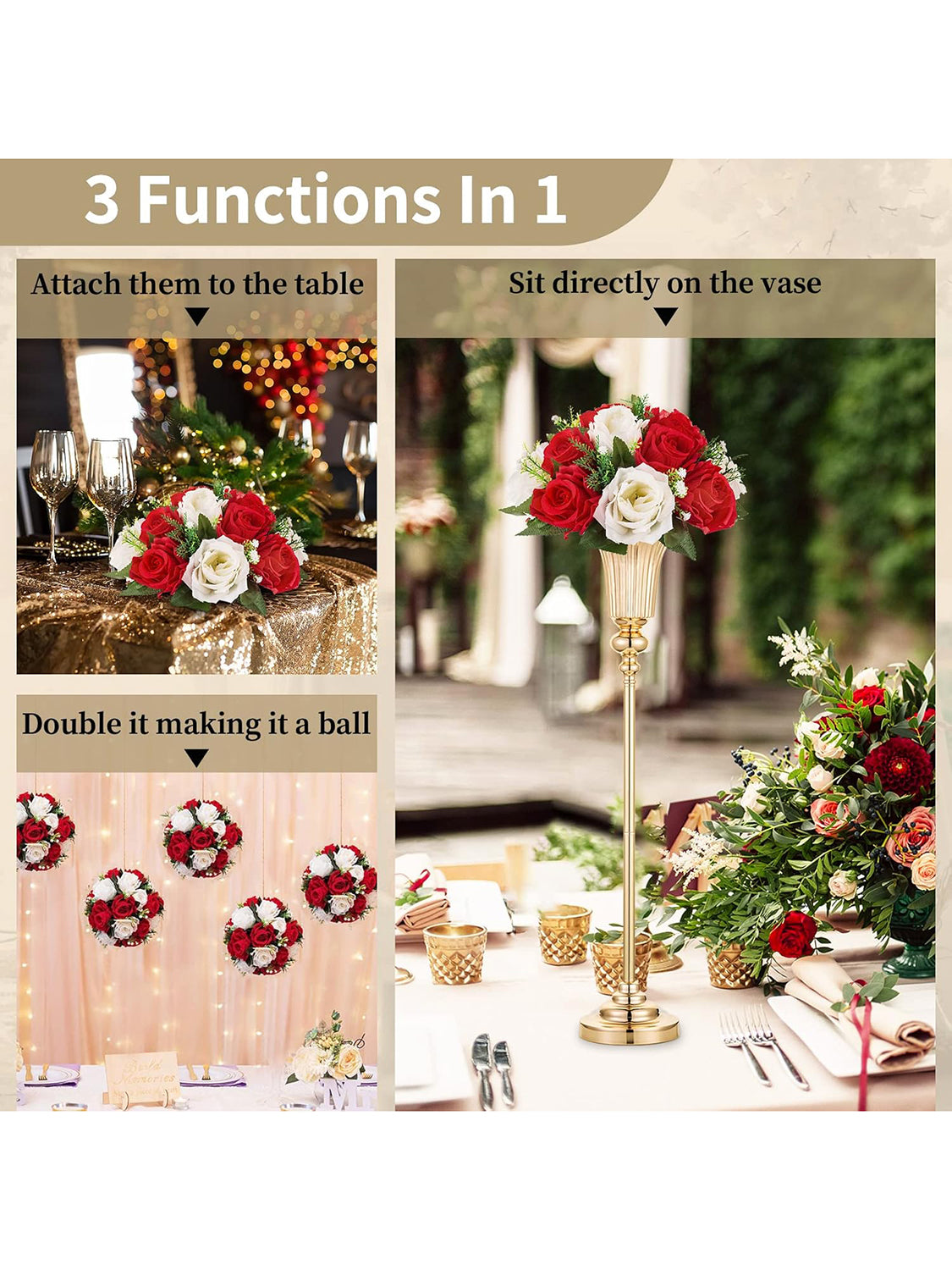 Artificial Flower Ball Centerpiece Set 2 Pcs for Wedding Table Decor