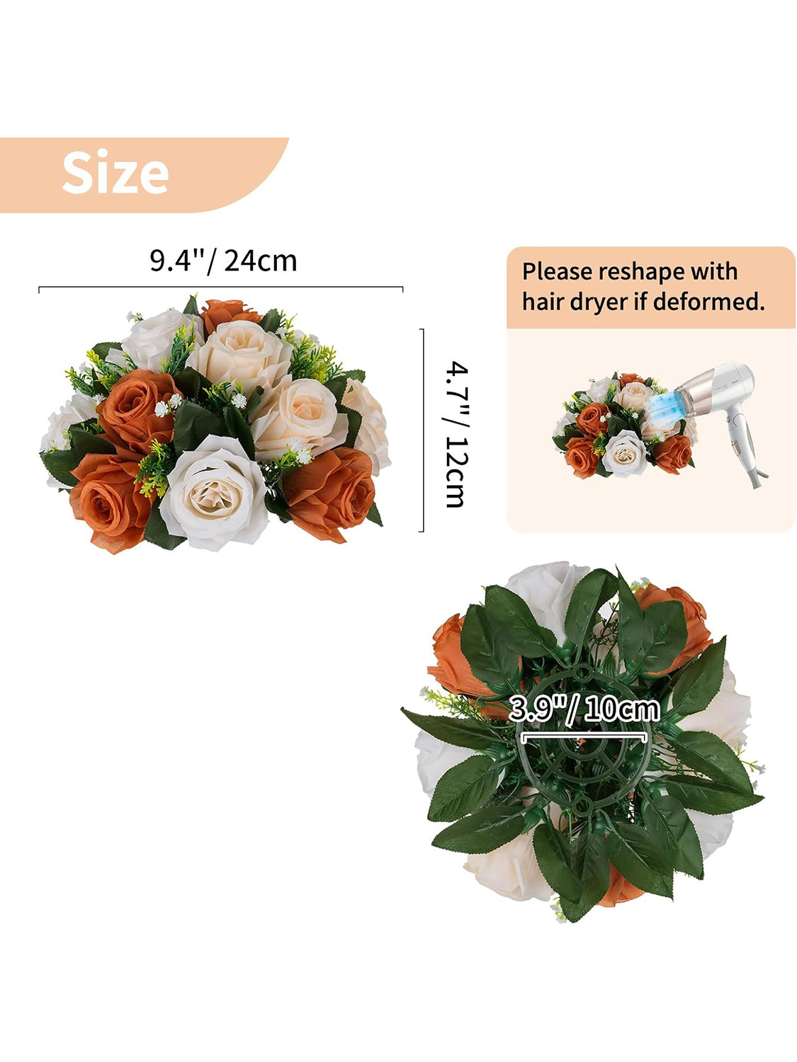 Terracotta Rose Kissing Ball Centerpieces For Wedding 2 Pcs