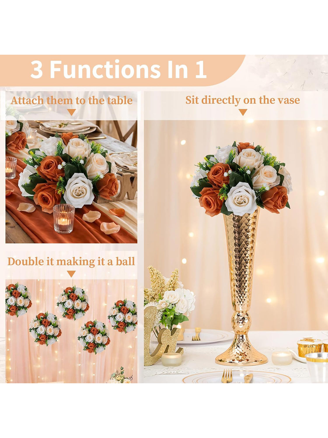 Terracotta Rose Kissing Ball Centerpieces For Wedding 2 Pcs