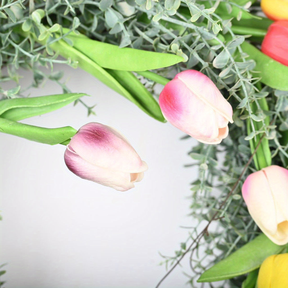 22 inch Spring Wreaths for Front Door, Summer Wreath with Tulip Wreath, Vivid Artificial Floral Wreath
