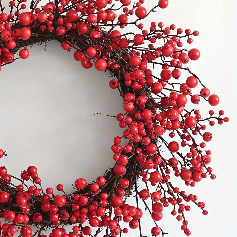 24 Inch Winter Christmas Front Foor Wreath, Red Berry Grapevine Wreath