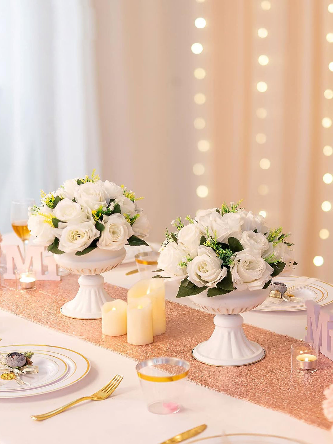 White Flower Wedding Centerpieces 2 Pcs Artificial Ball Arrangements 9.5 Inch