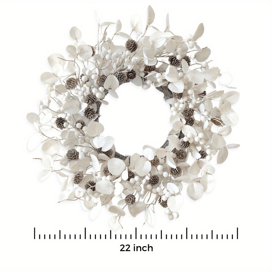 White Pine Cone and Berry Eucalyptus Leaf Wreath - 22 Inch Handcrafted Winter Christmas Decoration