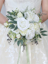 Silk White Rose Bridal Bouquet Artificial Wedding Decor Model SWRB01