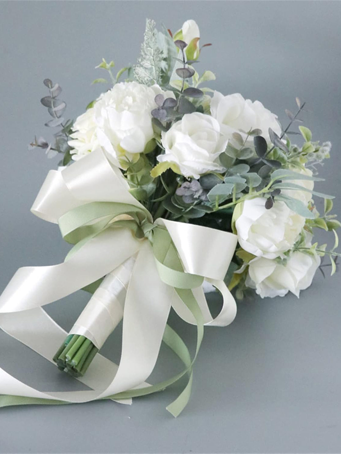 Silk White Rose Bridal Bouquet Artificial Wedding Decor Model SWRB01