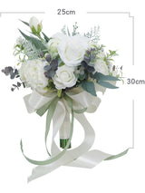 Silk White Rose Bridal Bouquet Artificial Wedding Decor Model SWRB01