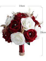 Artificial Rose Wedding Bouquet For Bride Wine Red Burgundy White