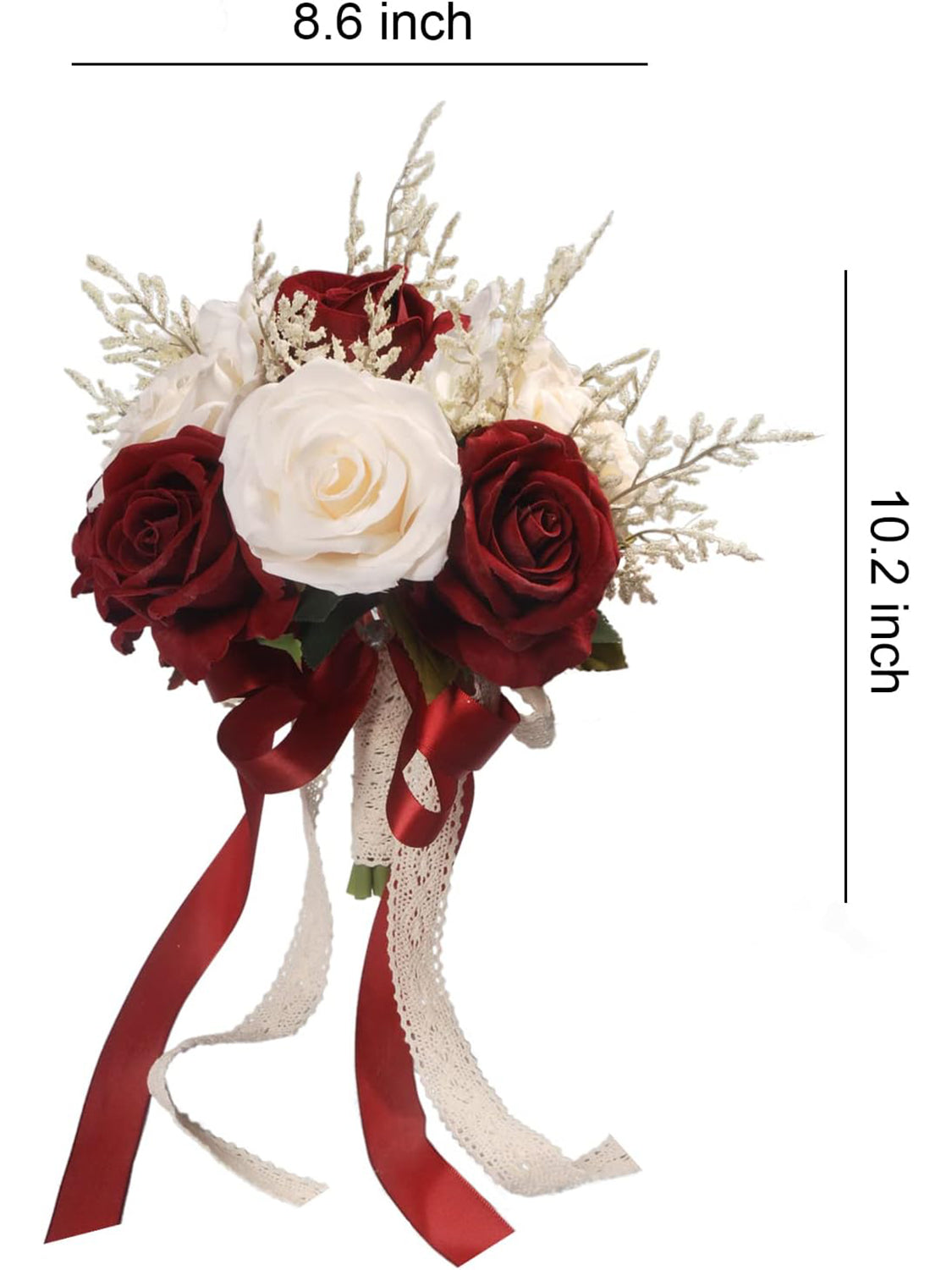 Champagne White Burgundy Bridal Bouquet Hollow Lace Ribbon Handle