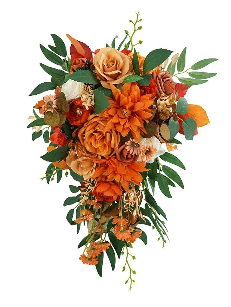 Burnt Bridal Bouquet 11 Inch Rustic Boho Cascading Wedding Bouquet