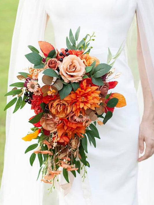 Burnt Bridal Bouquet 11 Inch Rustic Boho Cascading Wedding Bouquet