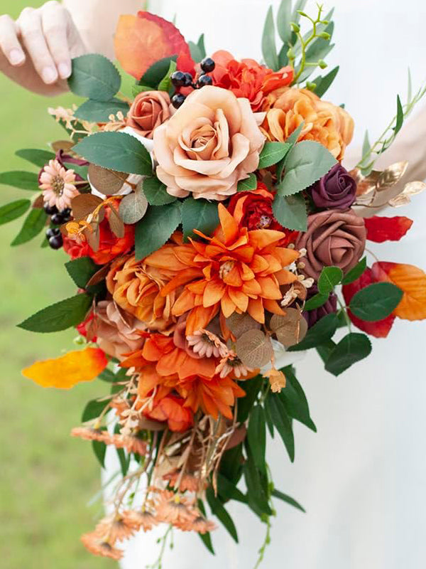 Burnt Bridal Bouquet 11 Inch Rustic Boho Cascading Wedding Bouquet