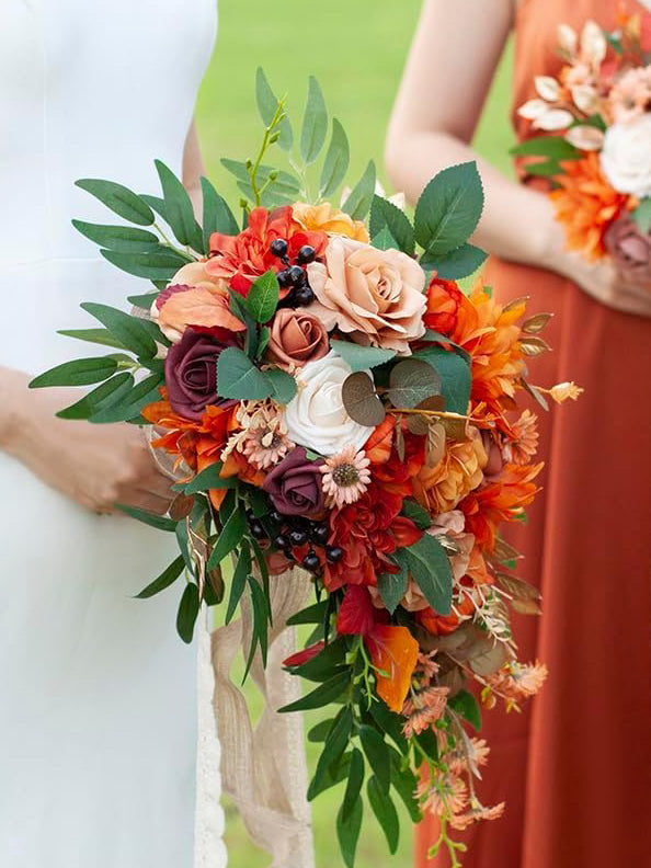 Burnt Bridal Bouquet 11 Inch Rustic Boho Cascading Wedding Bouquet