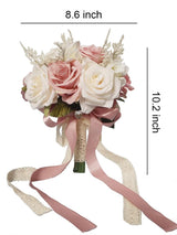 Champagne White Pink Bridal Toss Rose Hollow Lace Ribbon Handle Bouquet