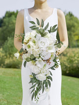 Bridal Bouquet Artificial White Rose 8in For Wedding Ceremony Decor