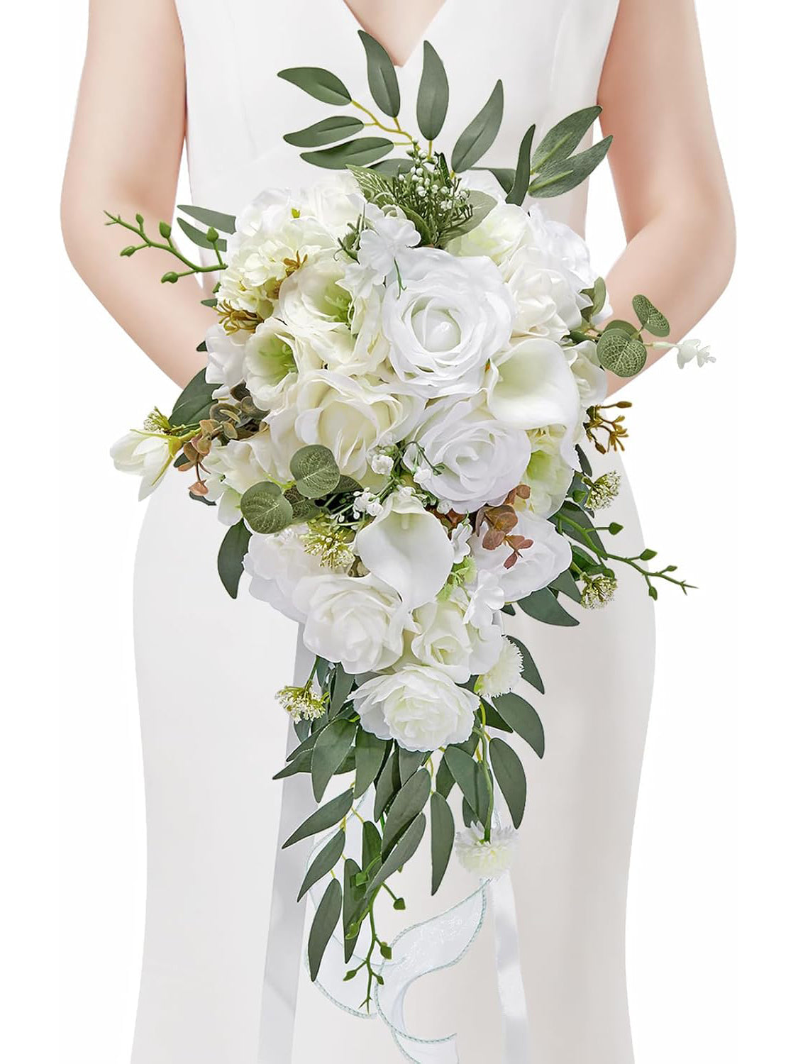 Bridal Bouquet Artificial White Rose 8in For Wedding Ceremony Decor