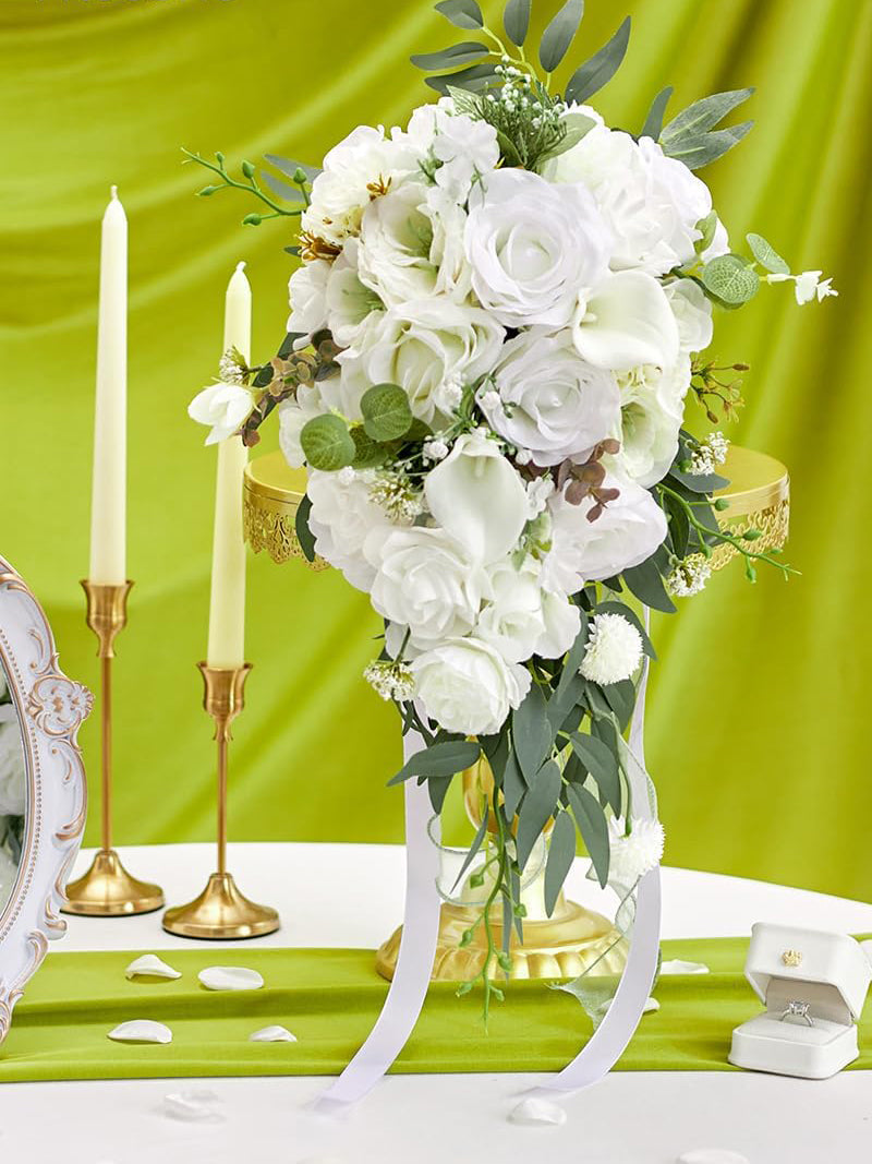 Bridal Bouquet Artificial White Rose 8in For Wedding Ceremony Decor