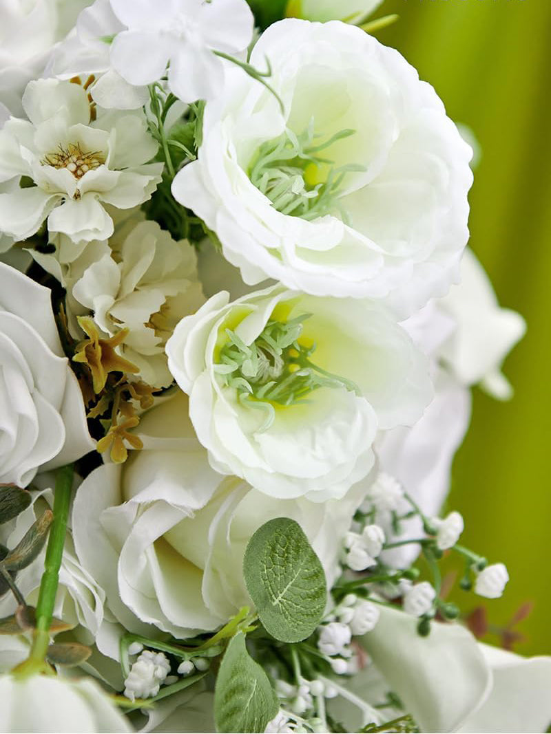 Bridal Bouquet Artificial White Rose 8in For Wedding Ceremony Decor