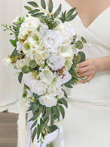 Bridal Bouquet Artificial White Rose 8in For Wedding Ceremony Decor