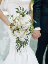 Bridal Bouquet Artificial White Rose 8in For Wedding Ceremony Decor