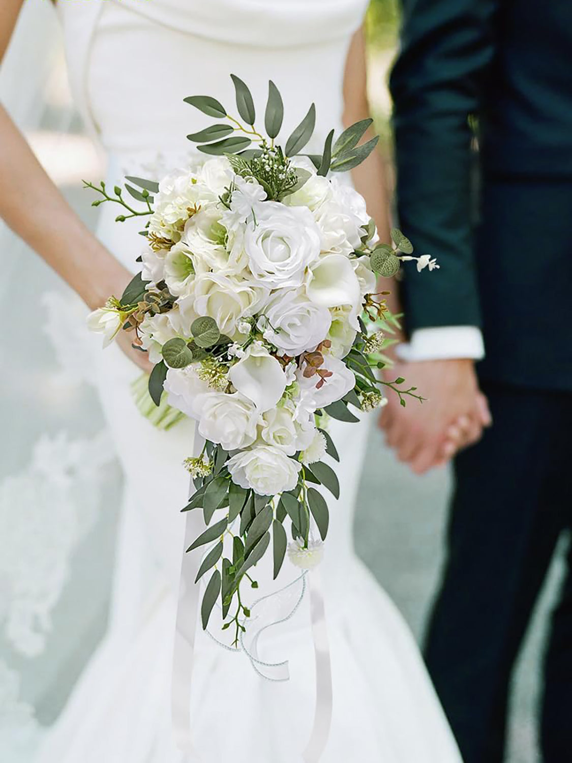 Bridal Bouquet Artificial White Rose 8in For Wedding Ceremony Decor