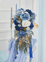 Blue Artificial Rose Bridal Bouquet For Wedding Ceremony 8 Inch