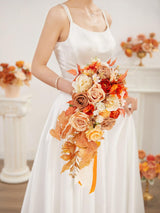 Artificial Orange Rose Bridal Bouquet 8in For Fall Wedding Ceremony