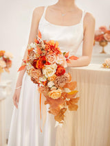 Artificial Orange Rose Bridal Bouquet 8in For Fall Wedding Ceremony