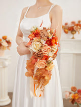 Artificial Orange Rose Bridal Bouquet 8in For Fall Wedding Ceremony