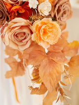 Artificial Orange Rose Bridal Bouquet 8in For Fall Wedding Ceremony
