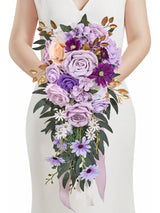 Purple Artificial Rose Wedding Bouquet 8In For Brides Rustic Ceremony Decor