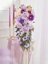 Purple Artificial Rose Wedding Bouquet 8In For Brides Rustic Ceremony Decor