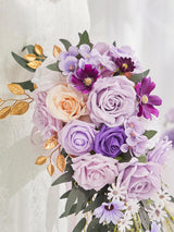 Purple Artificial Rose Wedding Bouquet 8In For Brides Rustic Ceremony Decor