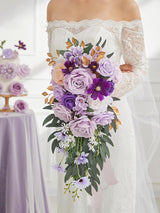 Purple Artificial Rose Wedding Bouquet 8In For Brides Rustic Ceremony Decor