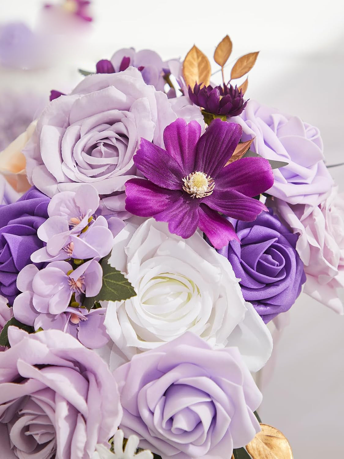 Purple Artificial Rose Wedding Bouquet 8In For Brides Rustic Ceremony Decor