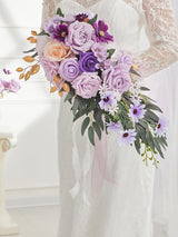 Purple Artificial Rose Wedding Bouquet 8In For Brides Rustic Ceremony Decor