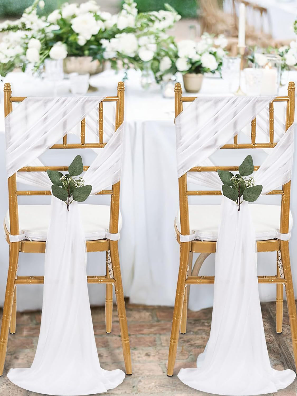 White Chair Sashes Draping Fabric 8ft Long Wedding Aisle Decorations, 24 Pack