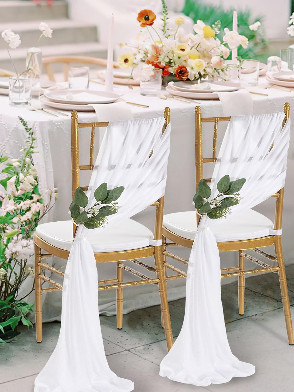 White Chair Sashes Draping Fabric 8ft Long Wedding Aisle Decorations, 24 Pack