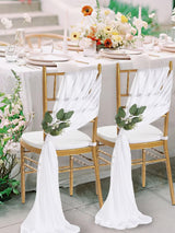 White Chair Sashes Draping Fabric 8ft Long Wedding Aisle Decorations, 24 Pack